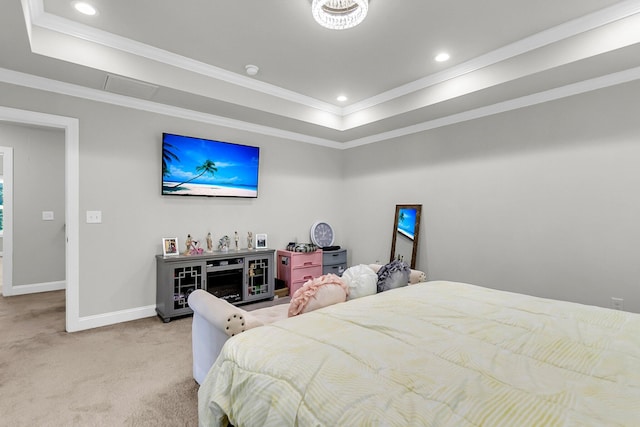 404 Bowstring Dr, Huger, SC 29450 - bedroom featuring carpet floors, baseboards, a raised ceiling, crown molding, and recessed lighting