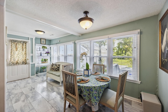 647 Ellis St, Mount Pleasant, SC 29464 - dining area with plenty of natural light, light marble finish flooring, baseboards, and a textured ceiling