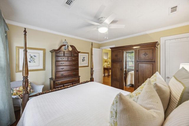 647 Ellis St, Mount Pleasant, SC 29464 - bedroom featuring crown molding, wood finished floors, and a ceiling fan