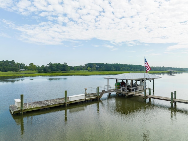 view of dock with a water view