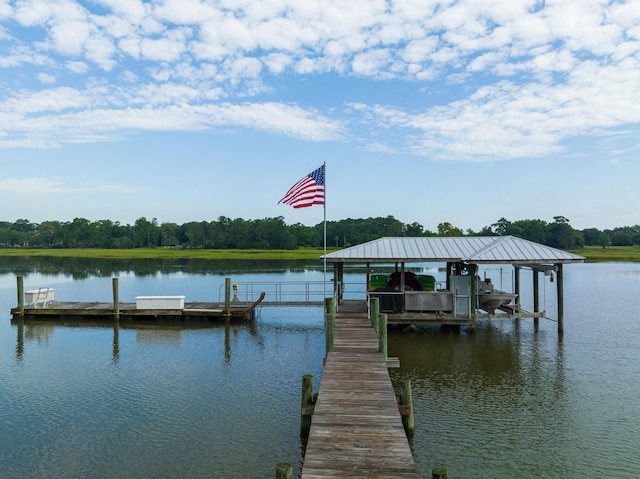 view of dock featuring a water view