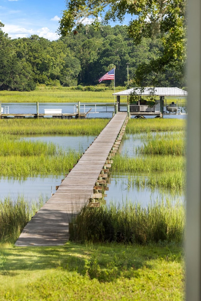 view of dock with a water view