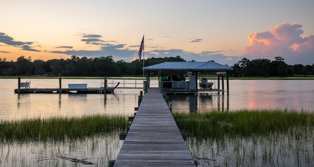 view of dock featuring a water view