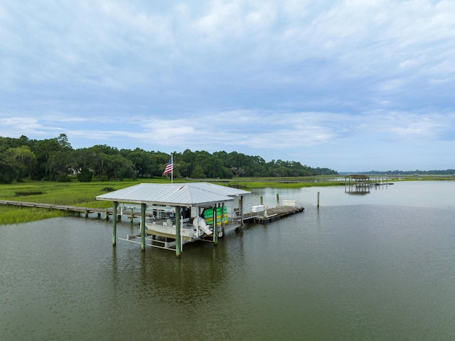 view of dock featuring a water view