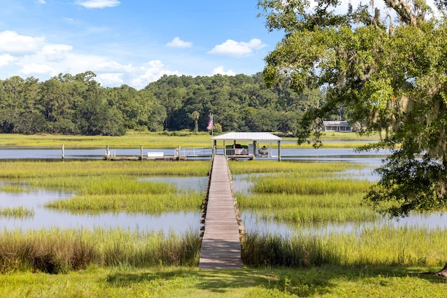 view of dock featuring a water view