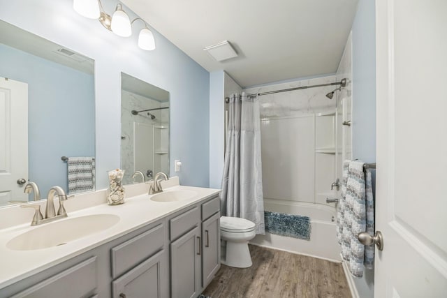 9711 Fanning Basket Ln, Ladson, SC 29456 - full bathroom with toilet, shower / tub combo, double vanity, and wood finished floors