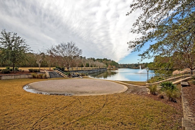 view of home's community with a water view