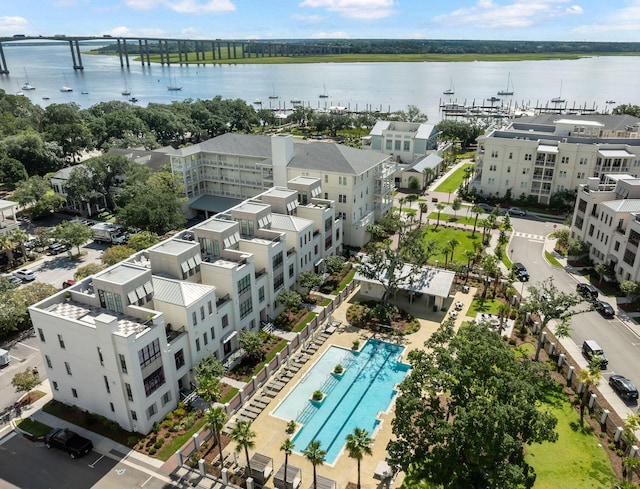 bird's eye view featuring a water view