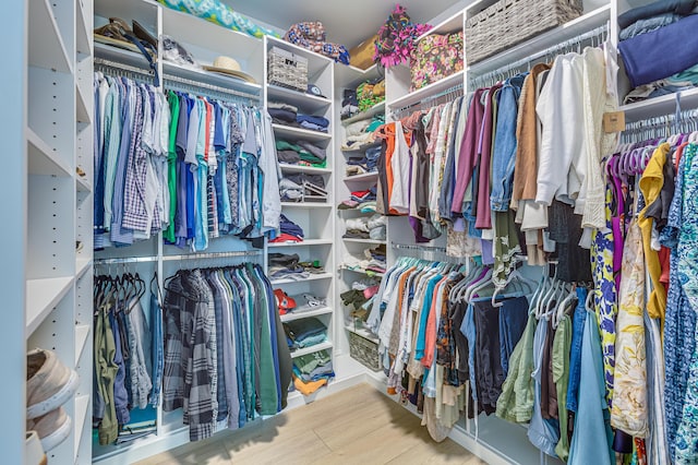 spacious closet with light hardwood / wood-style flooring