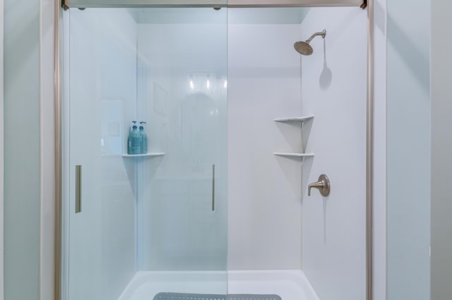 bathroom featuring a shower with door