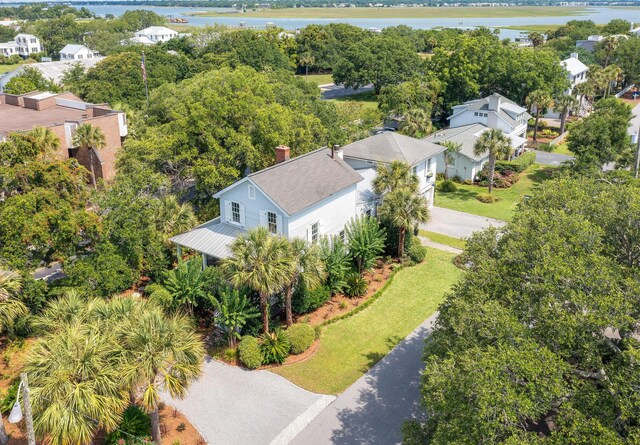 drone / aerial view featuring a water view