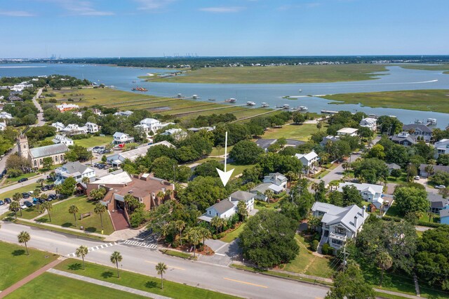 aerial view featuring a water view