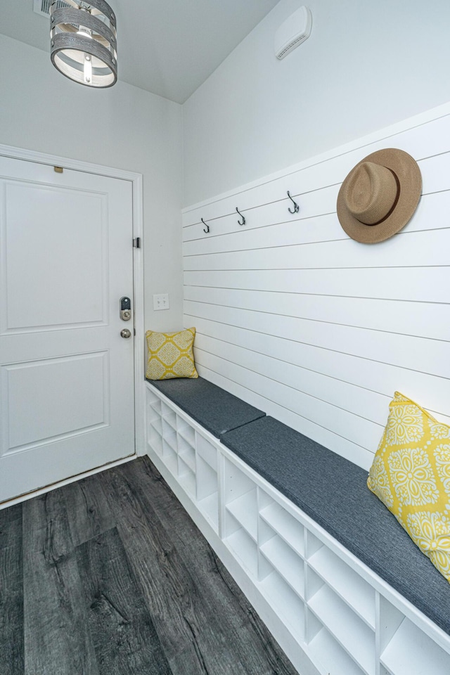 mudroom featuring dark wood-style flooring