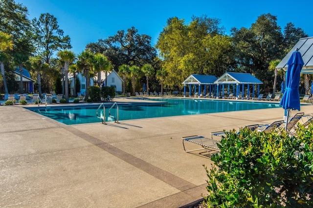 view of swimming pool with a patio