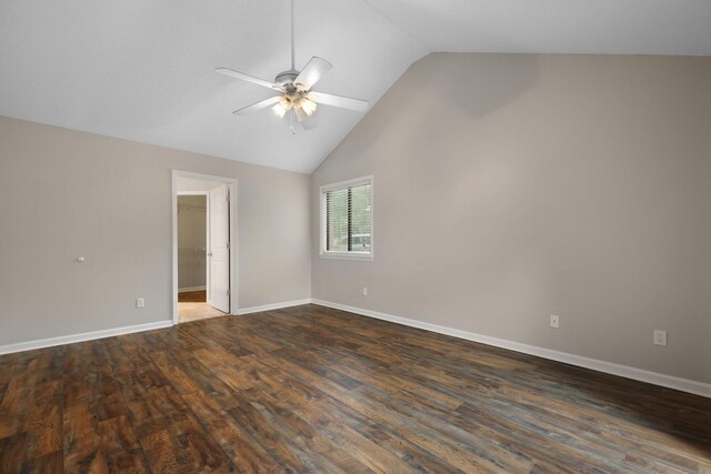105 Londonderry Rd, Goose Creek, SC 29445 - spare room with ceiling fan, high vaulted ceiling, baseboards, and dark wood-style floors