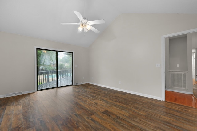 105 Londonderry Rd, Goose Creek, SC 29445 - spare room with a ceiling fan, high vaulted ceiling, wood finished floors, and baseboards