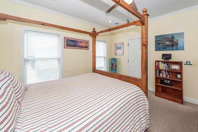 2613 Rivertowne Pkwy, Mount Pleasant, SC 29466 - carpeted bedroom featuring crown molding, baseboards, recessed lighting, and a ceiling fan