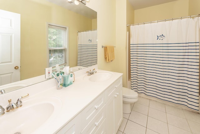 2613 Rivertowne Pkwy, Mount Pleasant, SC 29466 - bathroom with tile patterned flooring, double vanity, toilet, and curtained shower