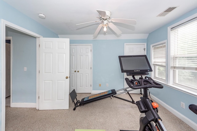 2613 Rivertowne Pkwy, Mount Pleasant, SC 29466 - exercise area featuring carpet floors, ceiling fan, and baseboards