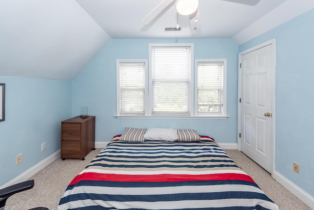 2613 Rivertowne Pkwy, Mount Pleasant, SC 29466 - bedroom with lofted ceiling, carpet floors, baseboards, and a ceiling fan