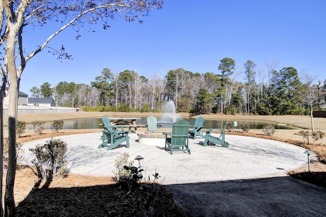 view of patio / terrace featuring a water view