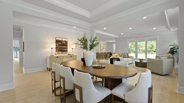 212 Bilge Rd, Ridgeville, SC 29472 - dining room featuring a tray ceiling, crown molding, light wood-style flooring, recessed lighting, and baseboards