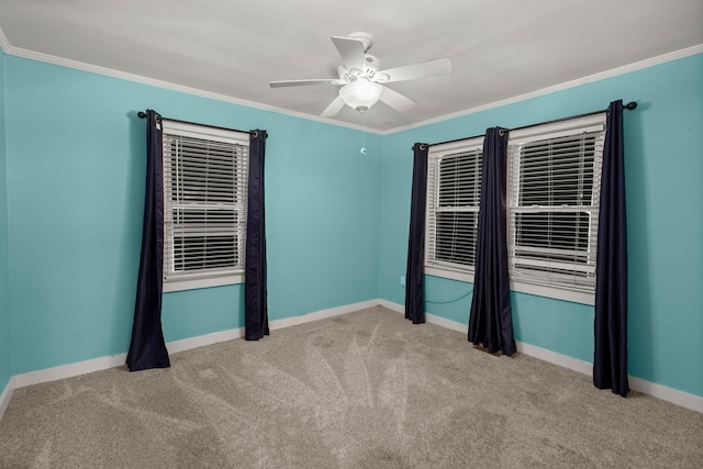 309 Padgett Loop, Walterboro, SC 29488 - spare room featuring carpet flooring, ceiling fan, crown molding, and baseboards