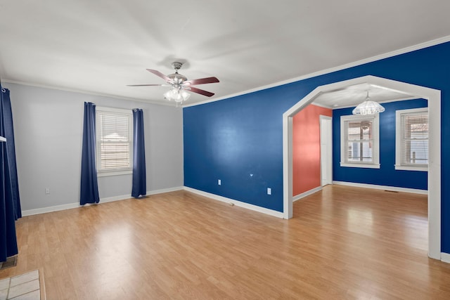 309 Padgett Loop, Walterboro, SC 29488 - unfurnished room with wood finished floors, a ceiling fan, crown molding, baseboards, and a chandelier