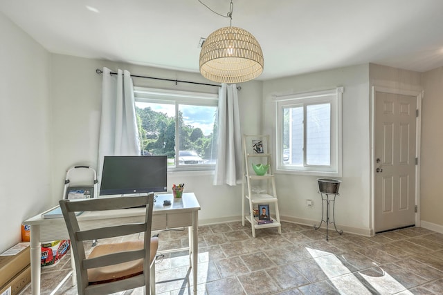 851 Sandlake Dr Unit D, Mount Pleasant, SC 29464 - office space with baseboards, stone finish floors, and a chandelier