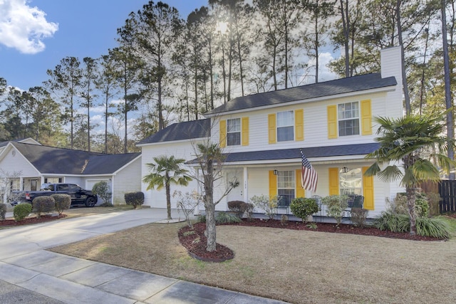 view of front of home with a garage and covered porch