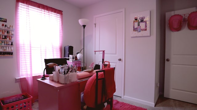 office area featuring carpet floors and baseboards