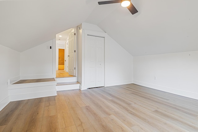 2020 Piper Dr, Charleston, SC 29407 - bonus room with a ceiling fan, light wood-style flooring, and vaulted ceiling