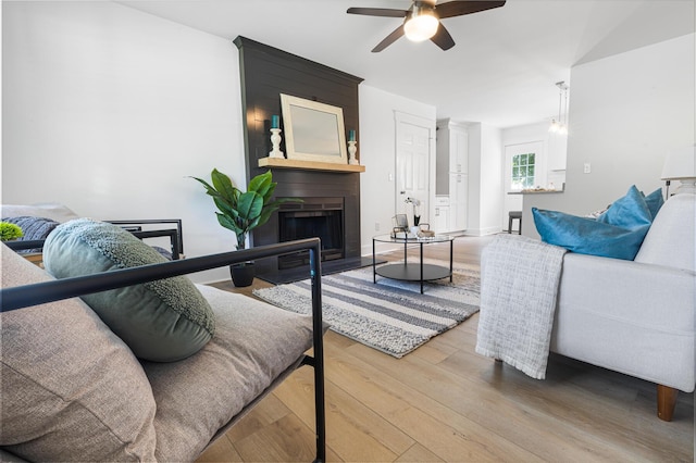 2020 Piper Dr, Charleston, SC 29407 - living room with a ceiling fan, wood finished floors, and a fireplace