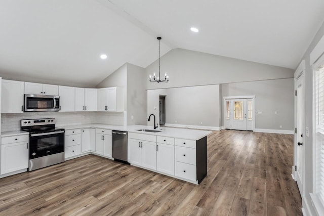 kitchen featuring appliances with stainless steel finishes, sink, white cabinets, and backsplash