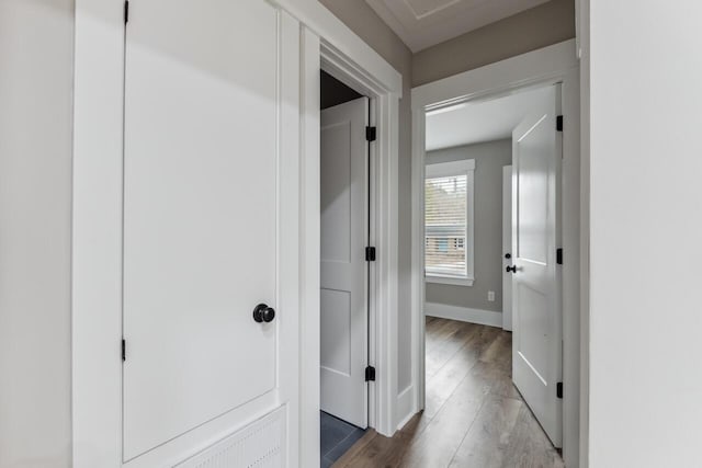 corridor featuring hardwood / wood-style floors