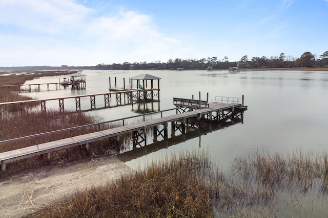 view of dock featuring a water view