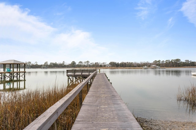 view of dock with a water view