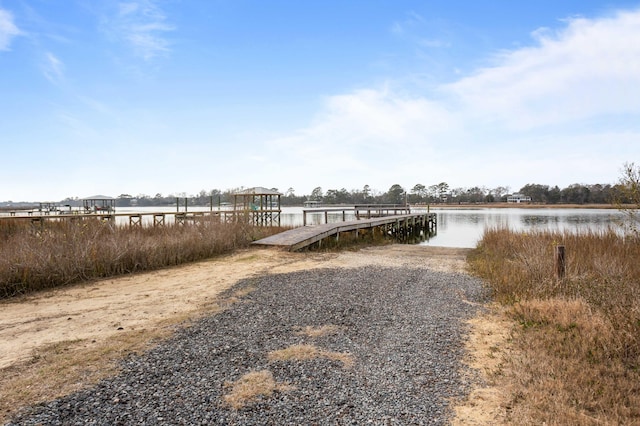 view of dock with a water view