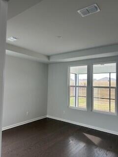 unfurnished room featuring a wealth of natural light and dark hardwood / wood-style floors