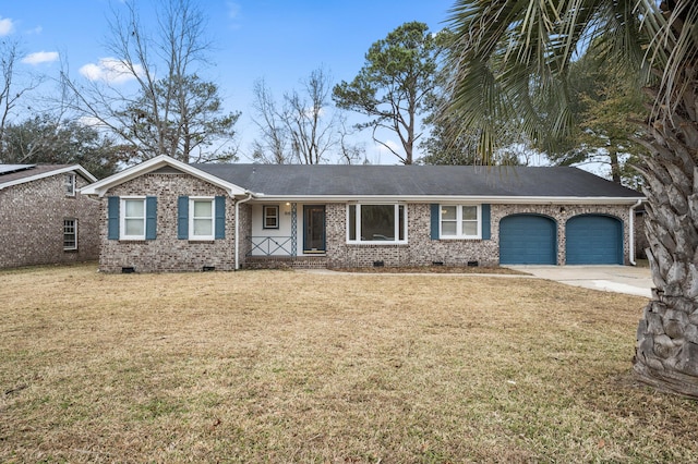 single story home with a garage and a front yard