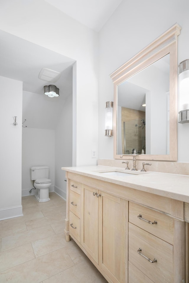 861 Center Park St, Charleston, SC 29492 - bathroom featuring vanity, toilet, baseboards, tile patterned floors, and a shower with shower door