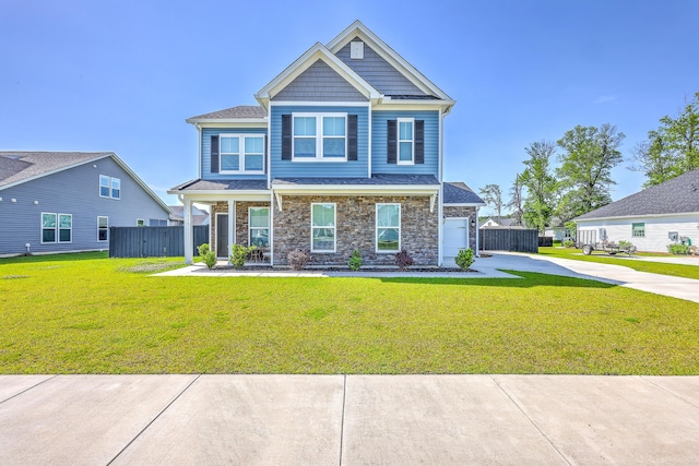 175 Darby Meadow Ln, Ridgeville, SC 29472 - craftsman inspired home featuring driveway, stone siding, a garage, and covered porch