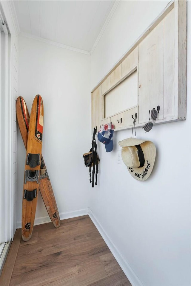 interior space with crown molding and hardwood / wood-style flooring