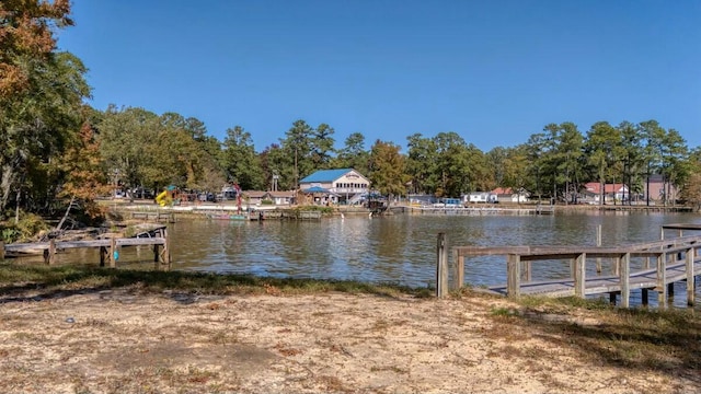 dock area with a water view