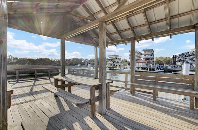 dock area with a water view