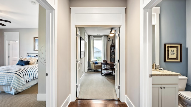 corridor featuring dark hardwood / wood-style floors