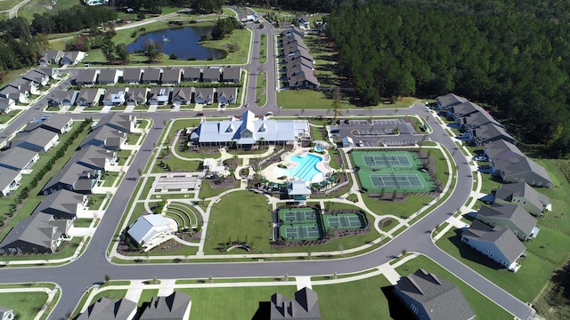 aerial view with a water view