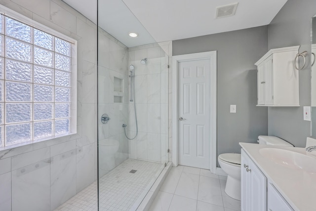 401 Waring St, Summerville, SC 29483 - bathroom featuring visible vents, a shower stall, toilet, and vanity