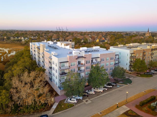 view of aerial view at dusk