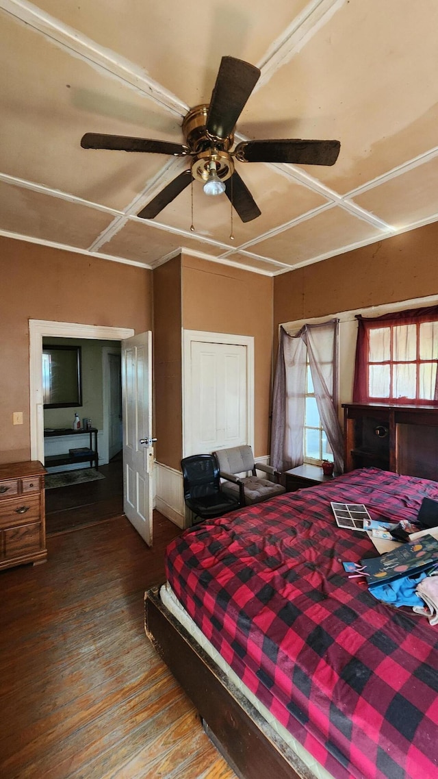 bedroom featuring ceiling fan and wood finished floors